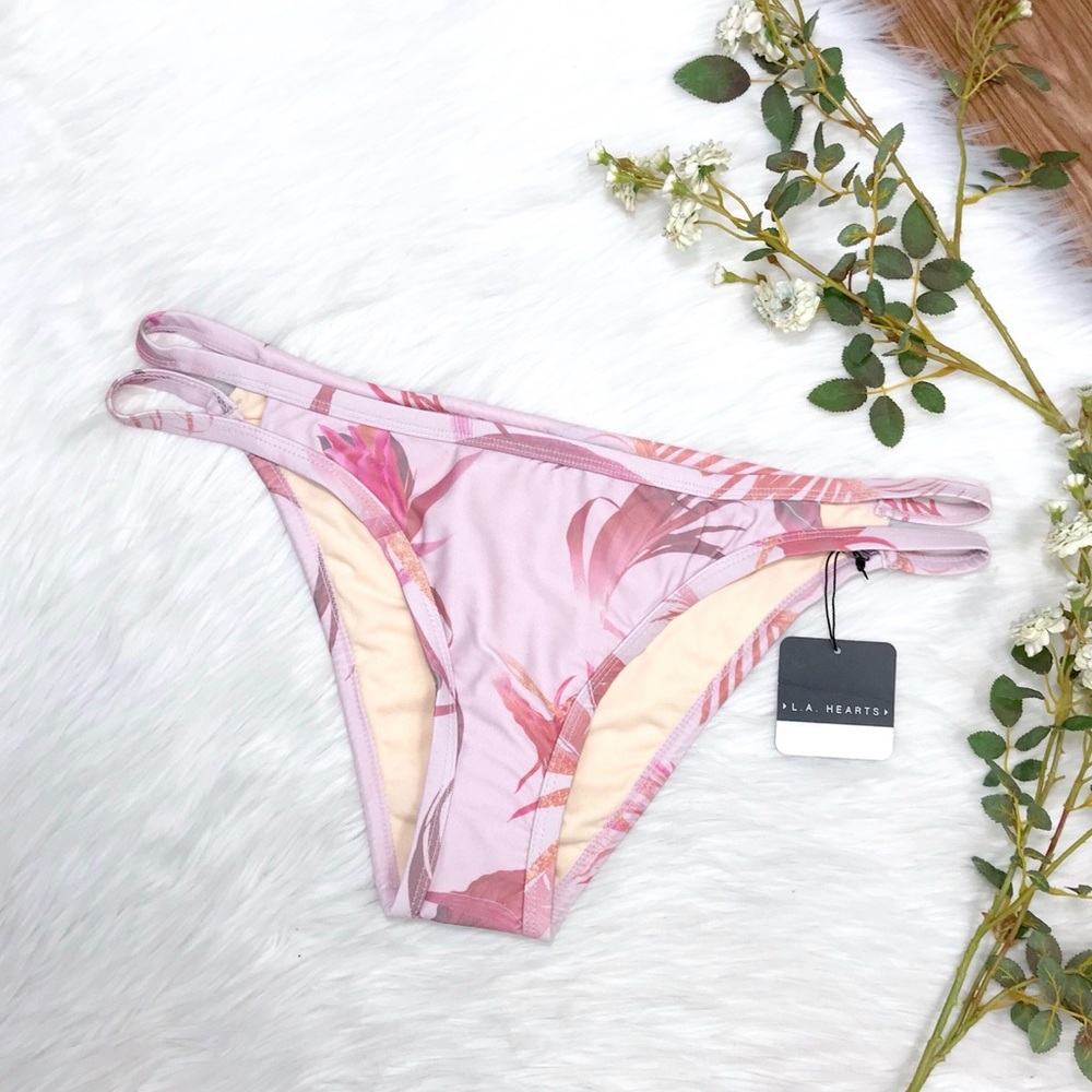 NWT LA Hearts Topical Pink Strappy Cheeky Bikini L
